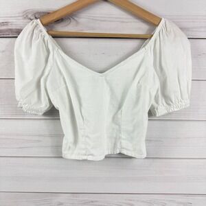 Abercrombie & Fitch White Puff Sleeve Crop‎ Top Womens XS Romantic Cottagecore